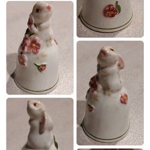 Vintage 1984 Bunny Easter springFlower Bell 3.25" ceramic porcelain Weis